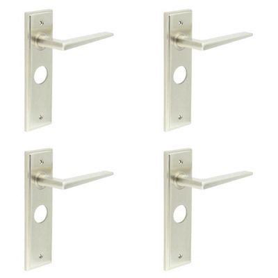 4 PACK Satin Nickel Bathroom Door Handle with Backplate - Elegant Design for Modern Homes - Solid Brass Interior Handle
