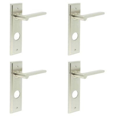 4 PACK Satin Nickel Bathroom Door Handle with Backplate - Solid Brass Interior Handle