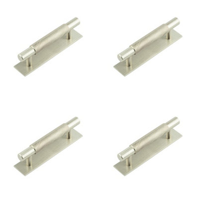 4 PACK Satin Nickel Cabinet Handle with 96mm Center Ctrs for Modern Interiors - Kitchen Drawer Pull Handle