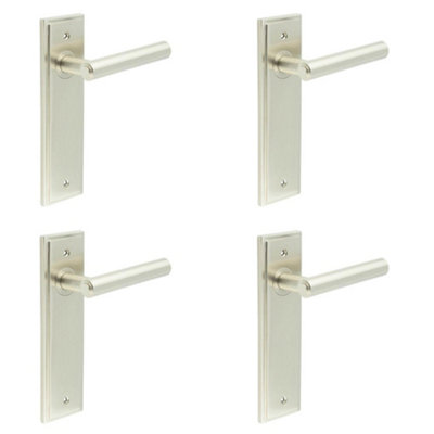 4 PACK Satin Nickel Door Handle Latch Backplate - Elegant Brass Design - Solid Brass Interior Lever
