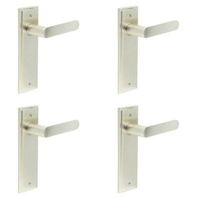 4 PACK Satin Nickel Door Handle Latch Backplate - Elegant Brass Finish - Solid Brass Interior Handle