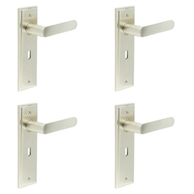 4 PACK Satin Nickel Door Handle Lock Backplate for Elegant Homes - Solid Brass Interior Handle