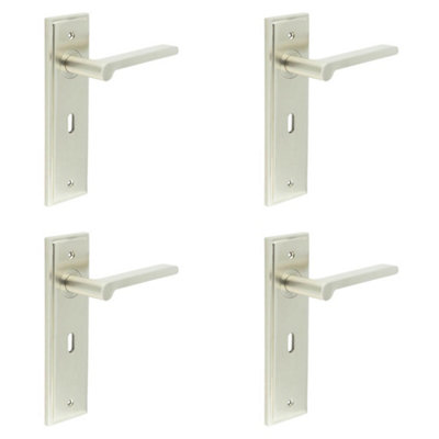 4 PACK Satin Nickel Door Handle Lock Backplate for Elegant Interiors - Solid Brass Interior Handle