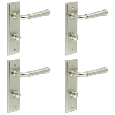 4 PACK Satin Nickel Door Handle with Backplate for Bathrooms - Elegant and Durable Design - Solid Brass Interior Handle
