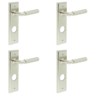 4 PACK Satin Nickel Door Handle with Backplate for Bathrooms - Solid Brass Interior Handle