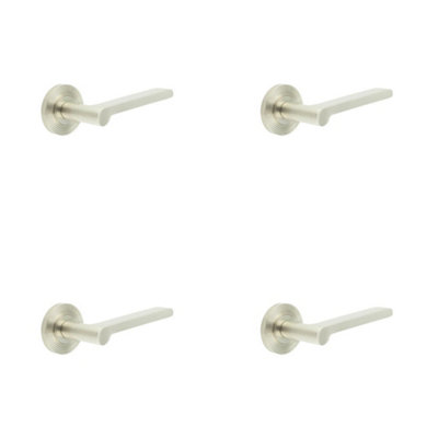 4 PACK Satin Nickel Reeded Rose Door Handle for Modern Homes - Solid Brass Interior Handle