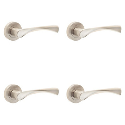 4 PACK Satin Nickel Twirl Door Handle on Rose for Stylish Interiors - Interior Handle