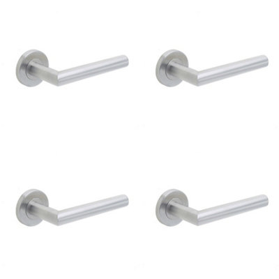 4 PACK Satin Stainless Steel Door Handle on Rose for Residential and Commercial Use Interior Handle