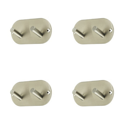 4 PACK Satin Stainless Steel Double Robe Hook - 90x45mm Elegant Design - Wall Mounted Clothing Hook