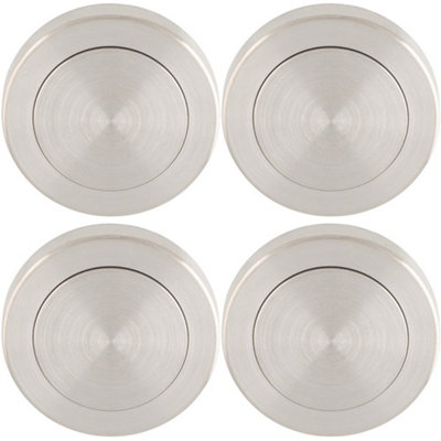 4 PACK - Screwless Round Blank Escutcheon Cover - Satin Steel 50mm Door Key Plate