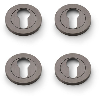4 PACK - Screwless Round EURO Profile Escutcheon - Dark Bronze PVD 50mm Door Key Plate