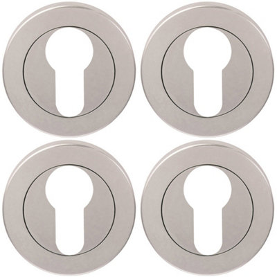 4 PACK - Screwless Round EURO Profile Escutcheon - Grade 316 Satin Steel 50mm Door Plate