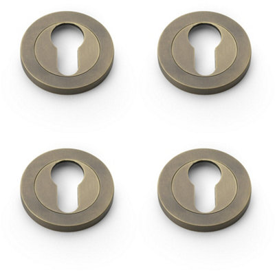 4 PACK - Screwless Round EURO Profile Escutcheon - Italian Brass 50mm Door Key Plate