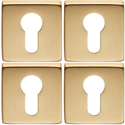4 PACK Screwless Round EURO Profile Escutcheon - Satin Brass 50mm Door Key Plate