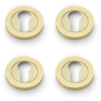 4 PACK - Screwless Round EURO Profile Escutcheon - Satin Brass PVD 50mm Door Key Plate