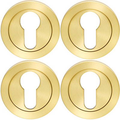 4 PACK - Screwless Round EURO Profile Escutcheon - Satin PVD 52mm Key Cover Plate