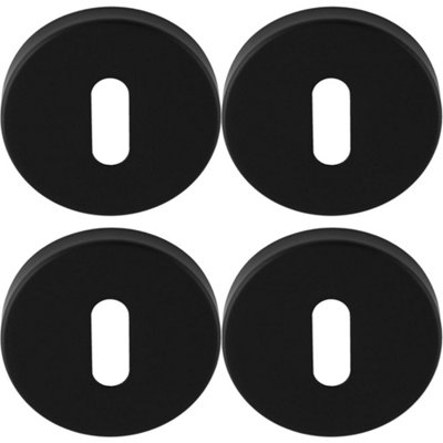 4 PACK - Screwless Round Standard Lock Profile Escutcheon Matt Black 52mm Door Key Plate