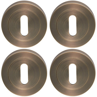 4 PACK - Screwless Round Standard Profile Escutcheon - Antique Brass 52mm Door Key Plate