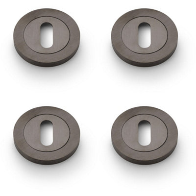 4 PACK - Screwless Round Standard Profile Escutcheon Dark Bronze PVD 50mm Lock Key Plate