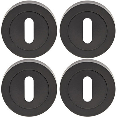 4 PACK - Screwless Round Standard Profile Escutcheon - Matt Black 52mm Door Key Plate