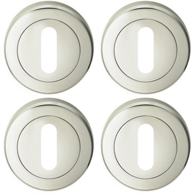 4 PACK - Screwless Round Standard Profile Escutcheon Polished Nickel 51mm Lock Key Plate