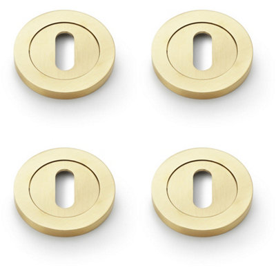 4 PACK - Screwless Round Standard Profile Escutcheon Satin Brass PVD 50mm Lock Key Plate