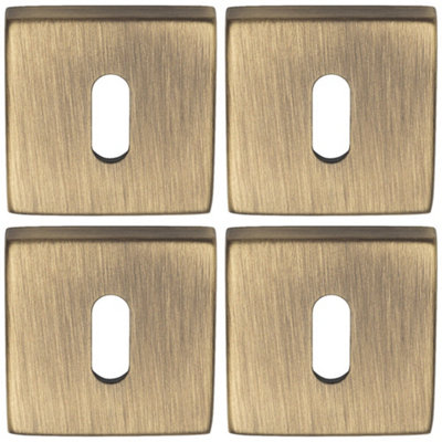 4 PACK - Screwless Square Standard Profile Escutcheon - Antique Brass 50mm Lock Key Plate