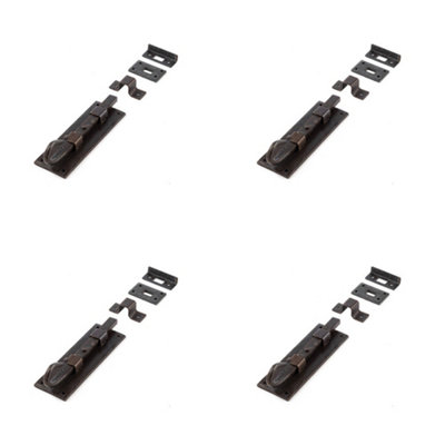4 PACK Shepherd's Crook Straight Bolts 152mm Beeswax Finish for Secure Doors - Door Bolt Lock