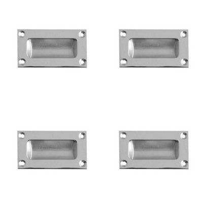 4 PACK Sleek 89mm Satin Chrome Flush Pulls for Doors and Drawers - Recessed Door Handle