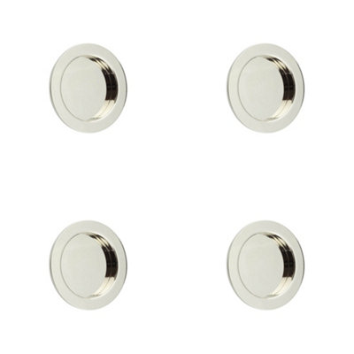 4 PACK Sleek Circular Flush Pull in Polished Nickel for Modern Interiors - Door Handle