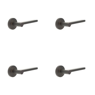 4 PACK Sleek Dark Bronze Door Handle with Plain Rose Design - Solid Brass Interior Handle
