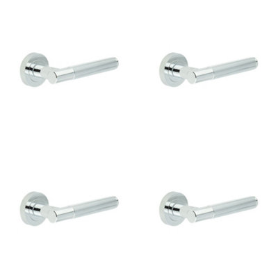 4 PACK Sleek Polished Chrome Lever Door Handle with Knurled Design - Interior Handle