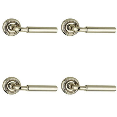 4 PACK Sleek Polished Nickel Door Handle on Rose for Modern Homes - Interior Handle
