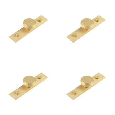 4 PACK Sleek Satin Brass Cupboard Knob with Stepped Backplate - 40mm Design - Kitchen Cabinet Knob