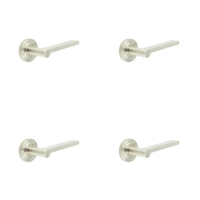 4 PACK Sleek Satin Nickel Chamfered Rose Door Handle for Modern Interiors - Solid Brass Interior Handle