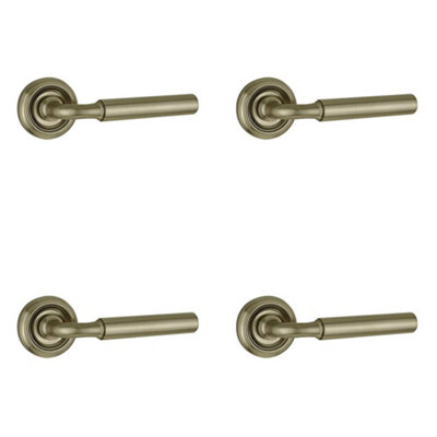 4 PACK Sleek Satin Nickel Door Handle on Rose for Modern Homes - Interior Handle