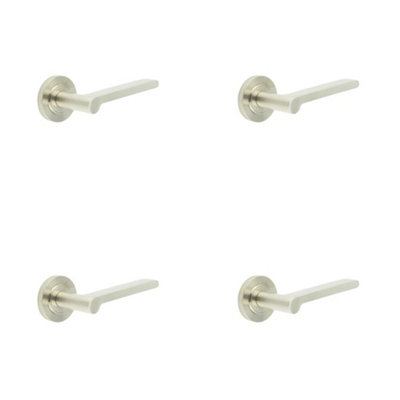4 PACK Sleek Satin Nickel Door Handle with Rose Design - Solid Brass Interior Handle