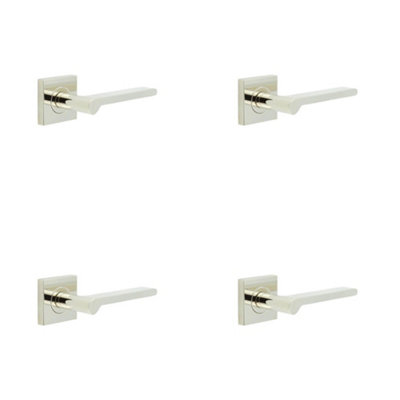 4 PACK Sleek Square Door Handle with Polished Nickel Finish - Solid Brass Interior Handle