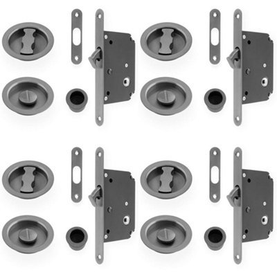 4 PACK - Sliding Pocket Door Lock & Latch Set - Dark Bronze Rounded Forend Finger Pull