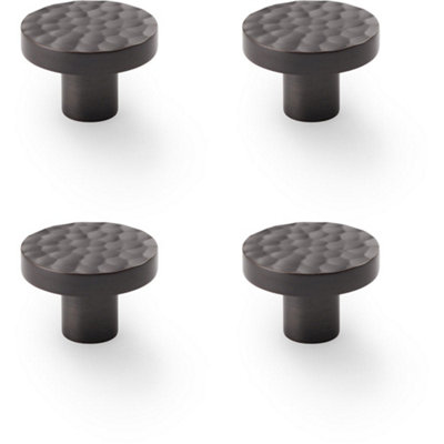 4 PACK - Slim Hammered Door Knob - Dark Bronze 38mm Round Cupboard Cabinet Pull Handle