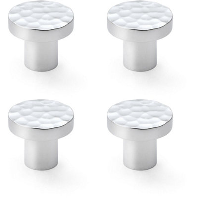 4 PACK - Slim Hammered Door Knob Polished Chrome 30mm Round Cupboard Cabinet Pull Handle