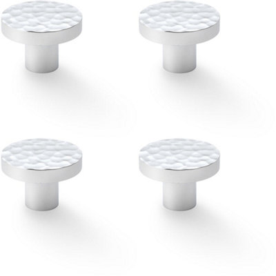 4 PACK - Slim Hammered Door Knob Polished Chrome 38mm Round Cupboard Cabinet Pull Handle