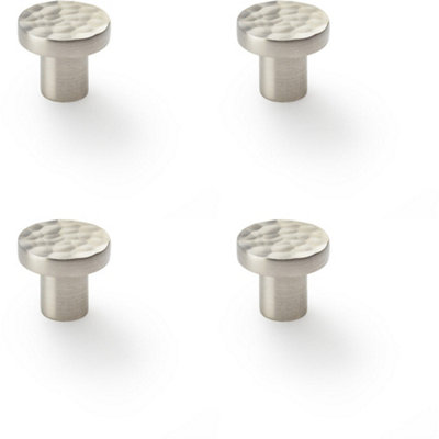 4 PACK - Slim Hammered Door Knob - Satin Nickel 30mm Round Cupboard Cabinet Pull Handle