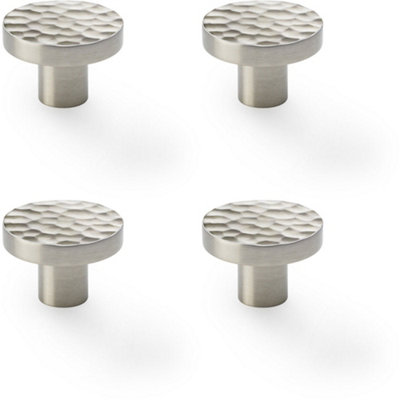 4 PACK - Slim Hammered Door Knob - Satin Nickel 38mm Round Cupboard Cabinet Pull Handle