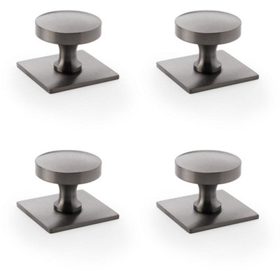 4 PACK - Slim Round Cabinet Door Knob & Matching Backplate - Dark Bronze 38mm Handle