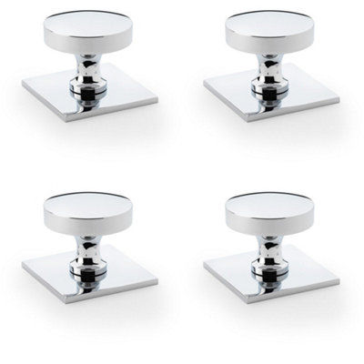 4 PACK - Slim Round Cabinet Door Knob & Matching Backplate - Polished Chrome 38mm Handle