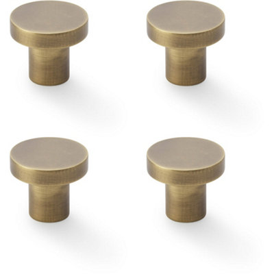 4 PACK - Slim Round Door Knob - Antique Brass 30mm Modern Cupboard Cabinet Pull Handle