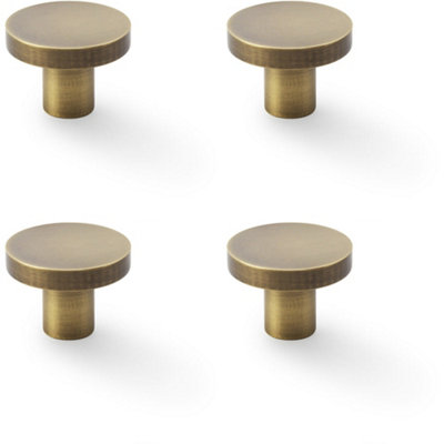 4 PACK - Slim Round Door Knob - Antique Brass 38mm Modern Cupboard Cabinet Pull Handle