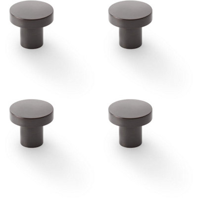 4 PACK - Slim Round Door Knob - Dark Bronze 30mm Modern Cupboard Cabinet Pull Handle