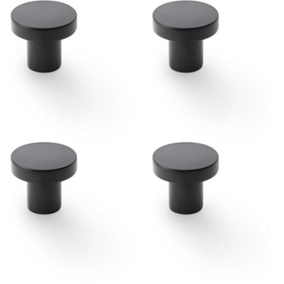 4 PACK - Slim Round Door Knob - Matt Black 30mm Modern Cupboard Cabinet Pull Handle